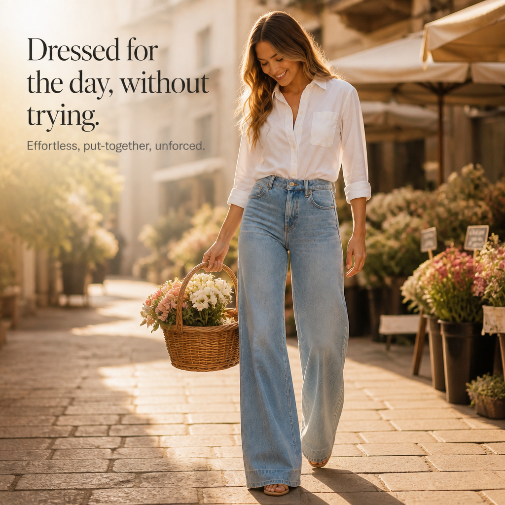 Lenglia Wide Leg Jeans - Women's High Rise Vintage Jeans