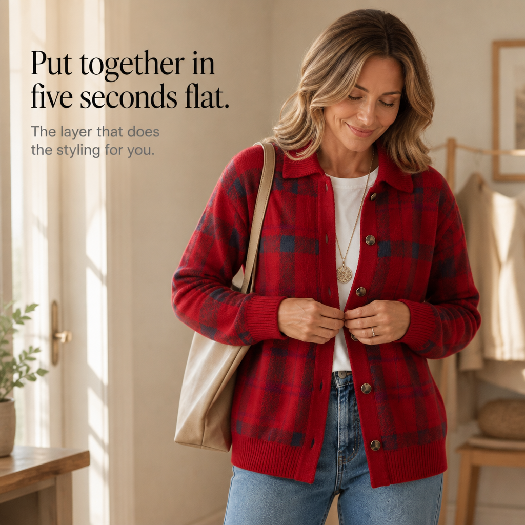 Plaidwell Plaid Cardigan - Women's Collared Knit Jacket