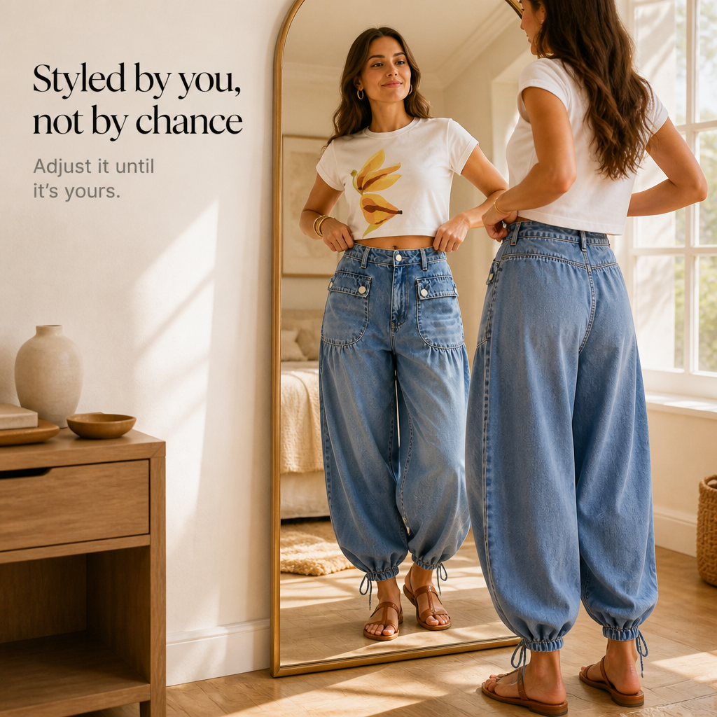 Balloon & Cinch Jeans - Women's Drawstring Balloon Jeans