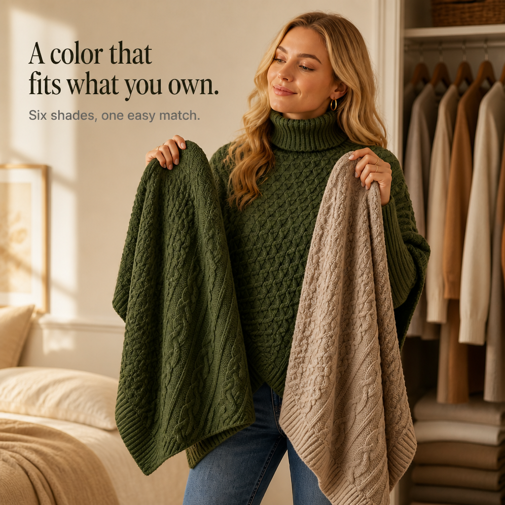Cable & Cove Poncho Jumper - Women's Cable Knit Roll Neck