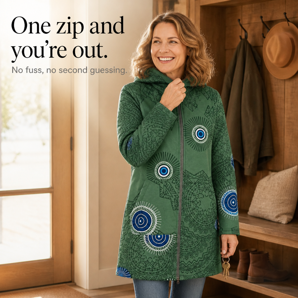 Leaf & Loom Printed Winter Coat - Hooded Women's Fleece