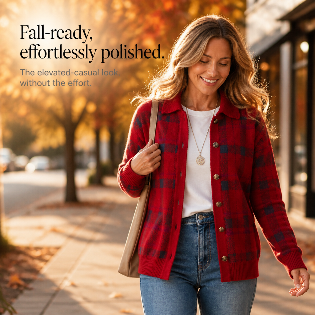 Plaidwell Plaid Cardigan - Women's Collared Knit Jacket