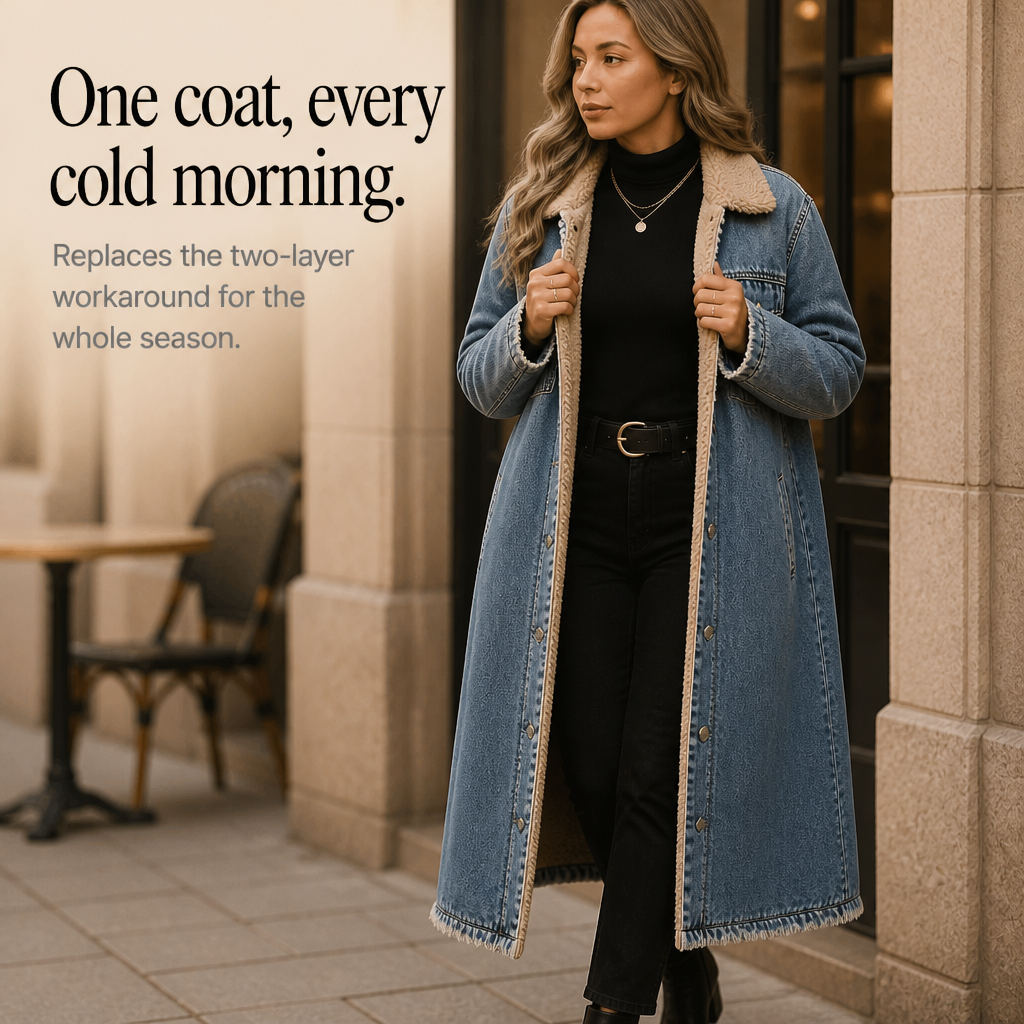 Denora Sherpa Lined Denim Coat - Women's Long Denim Coat
