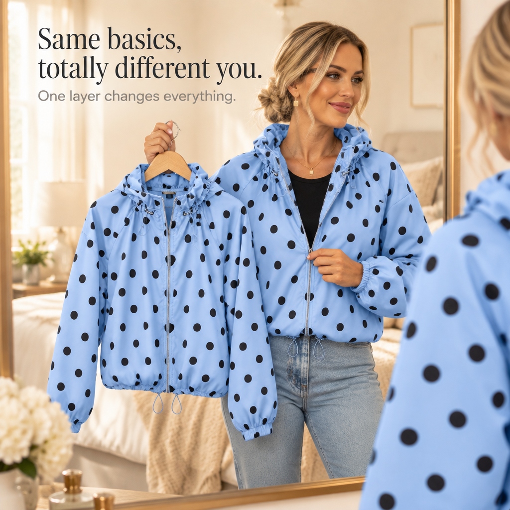 Dotswing Polka Dot Jacket - Women's Lantern Sleeve Jacket