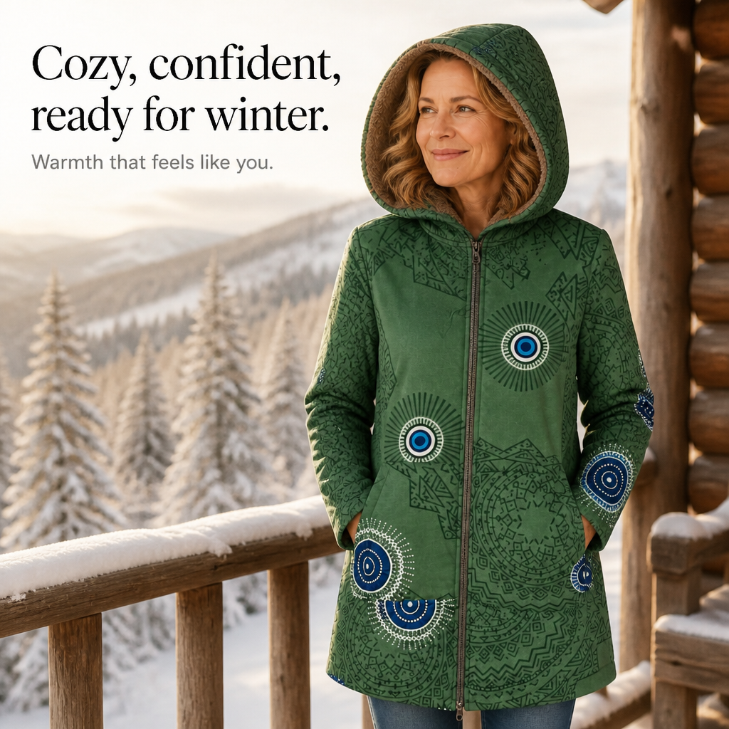 Leaf & Loom Printed Winter Coat - Hooded Women's Fleece