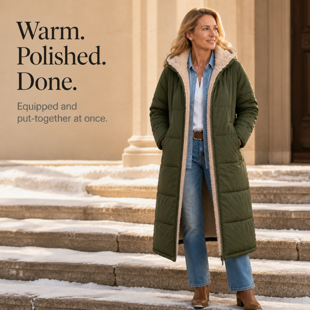 Wintervia Sherpa Long Coat - Windproof Women's Hooded Coat