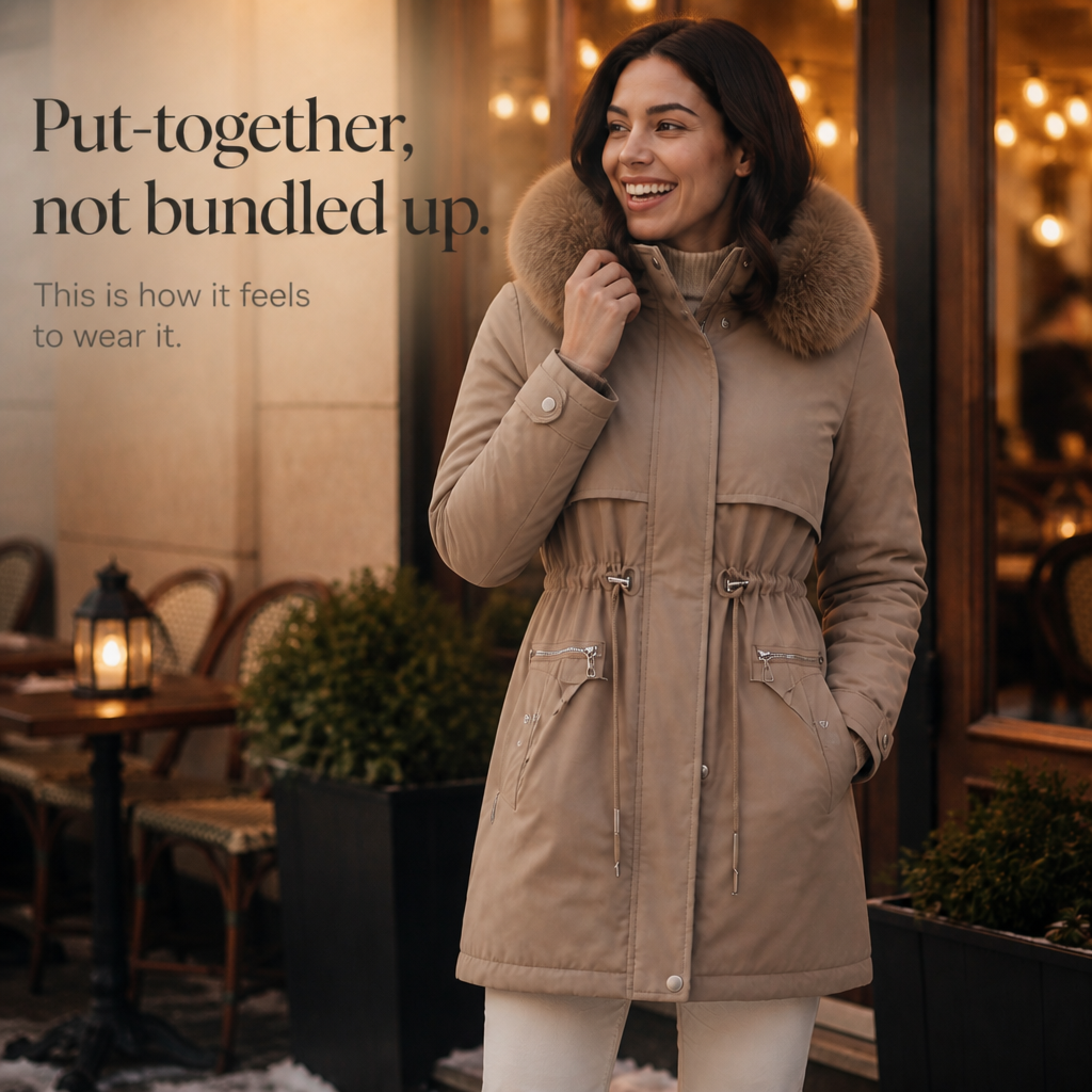 Veluxe Quilted Parka - Women's Faux Fur Hood Cinched Waist