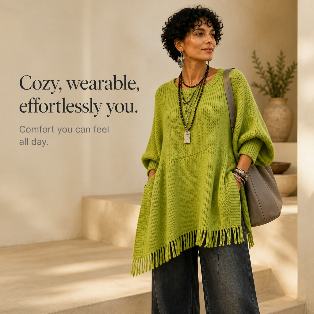 Limehaven Fringe Knit Poncho - Women's Batwing Jumper