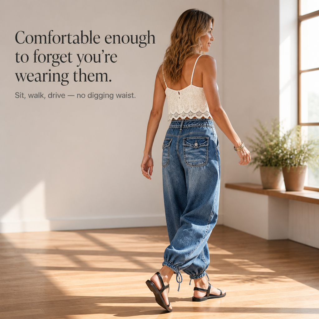 Barrelette Barrel Jeans - Tie Hem High Waist Women's Jeans