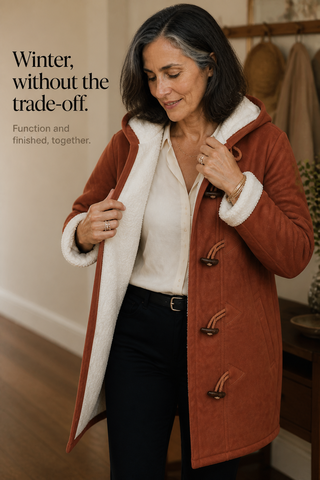 Suedeluxe Faux Suede Coat - Hooded Plush Lined Women's Coat