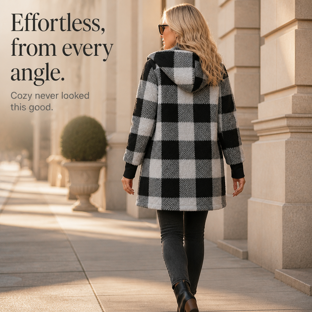 Plaidelle Plaid Hooded Cardigan - Oversized Women's Fleece