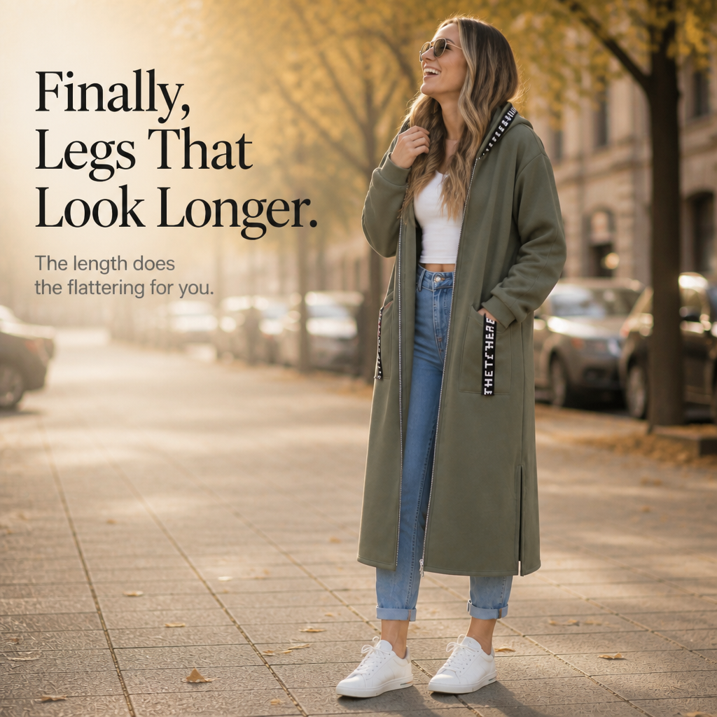 Wrapelle Long Hooded Jacket - Extra-Long Women's Zip Coat