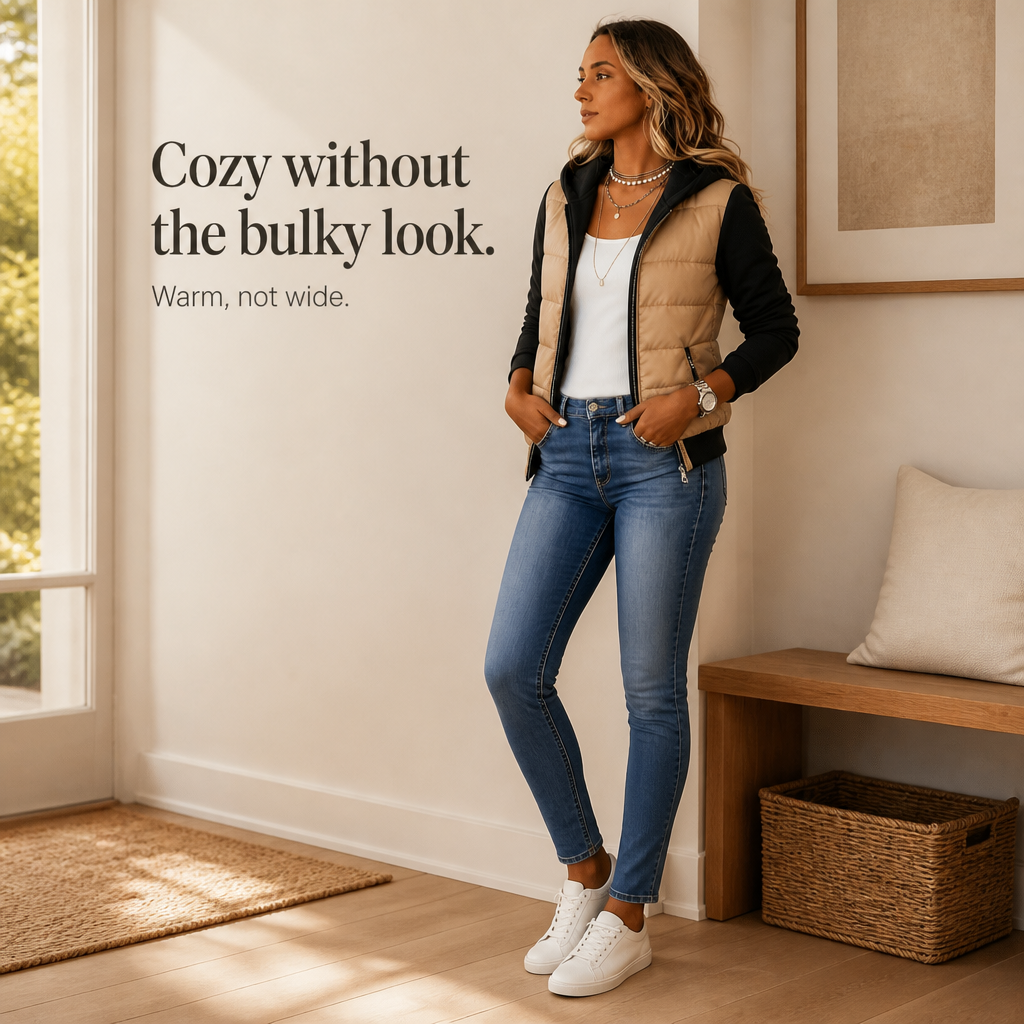 Coeza Quilted Puffer Jacket - Women's Knit Sleeve Hoodie