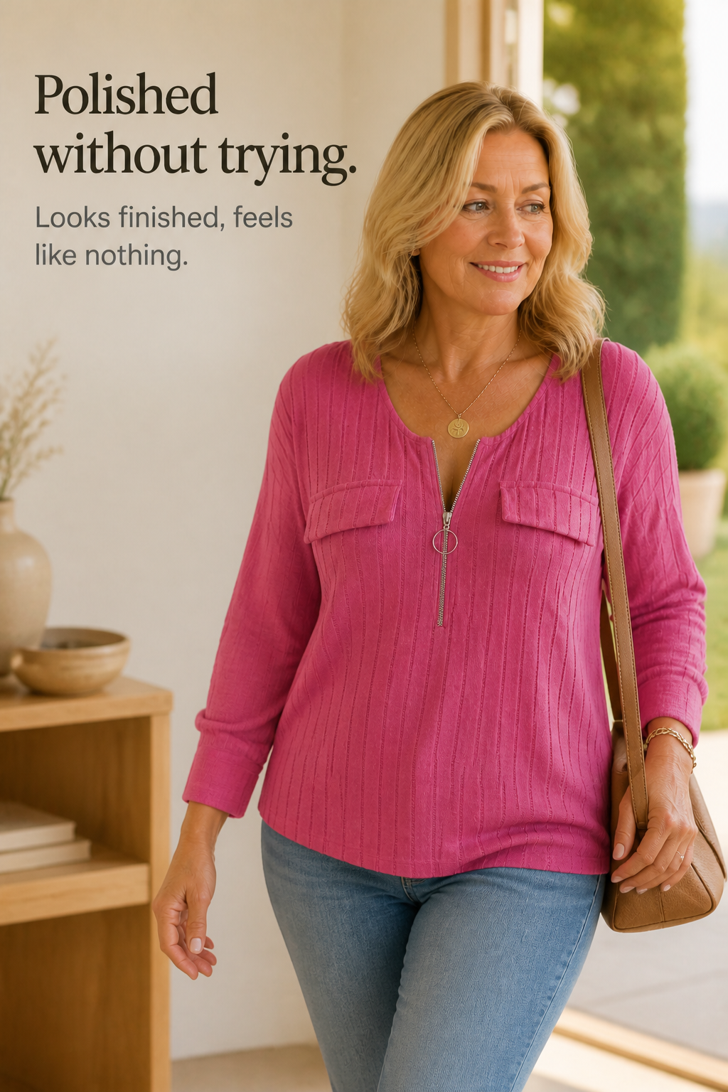 Veloura Zip-Neck Knit Top - Women's Ribbed Jumper