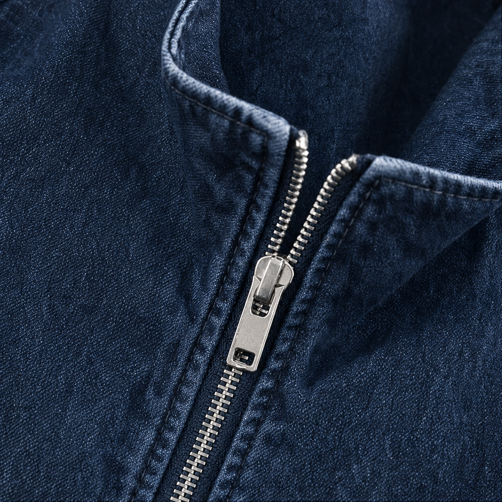 Half-Zip Haven Pullover - Washed Denim-Look Women's Top