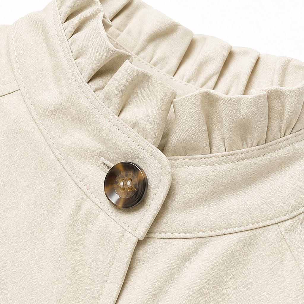 Cuff & Collar Short Trench Coat - Ruffle Collar Women's