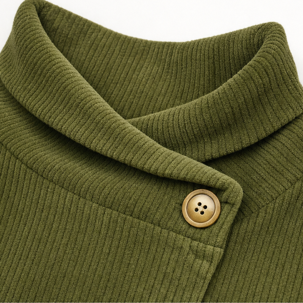 Draperly Corduroy Poncho - Hooded Women's Asymmetric Top
