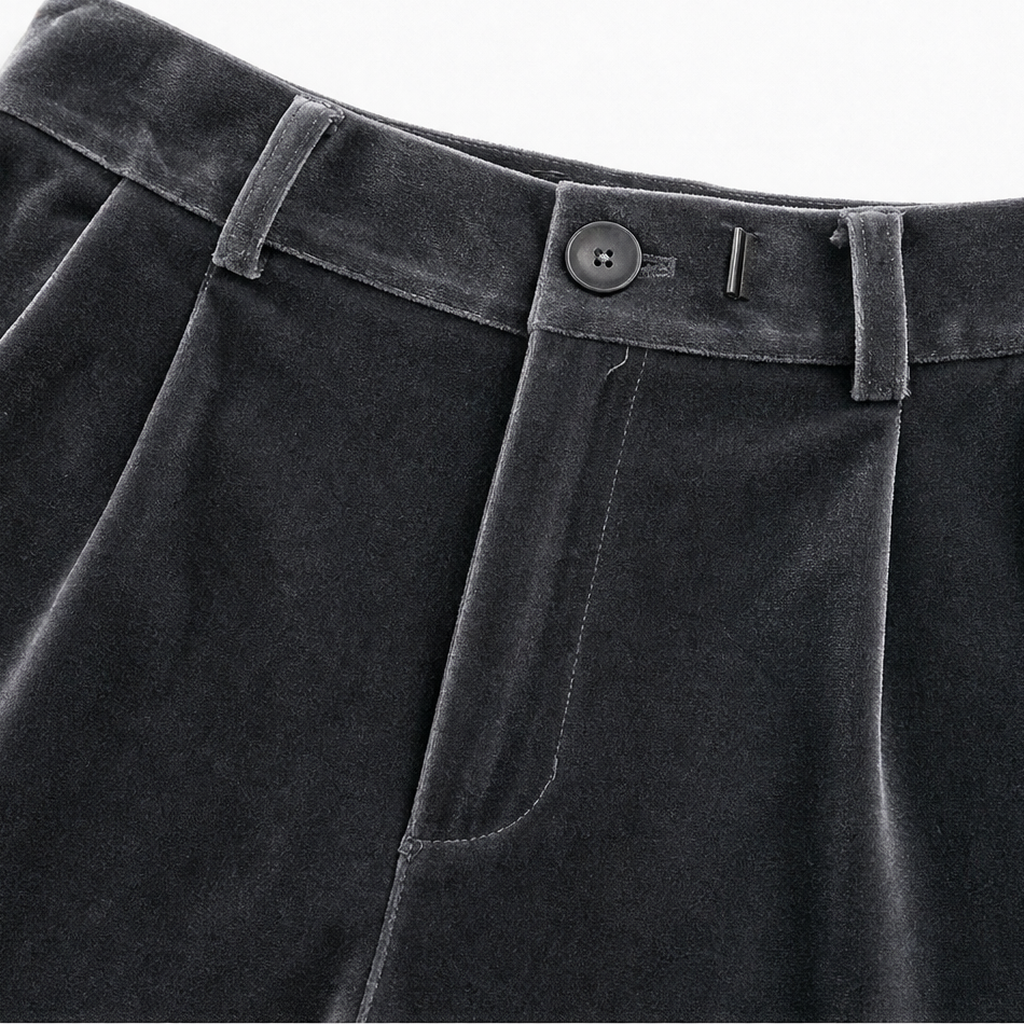 Velvenna Velvet Trousers - Women's High Waist Wide Leg