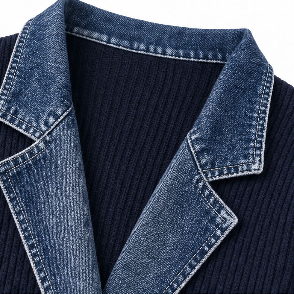 Wearbella Longline Jacket - Women's Denim Look Knit Jacket