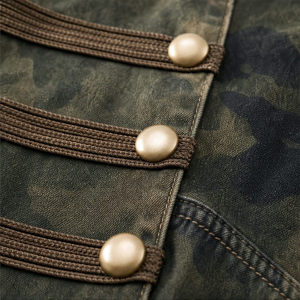 Gilded Rebel Camo Denim Jacket - Gold Button Women's Jacket