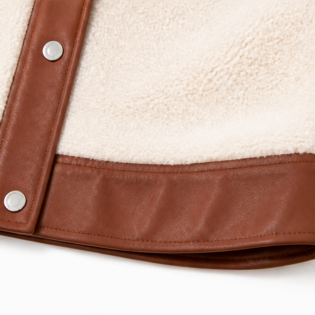 Plushlynn Teddy Coat - Women's Faux Leather Trim Long Coat