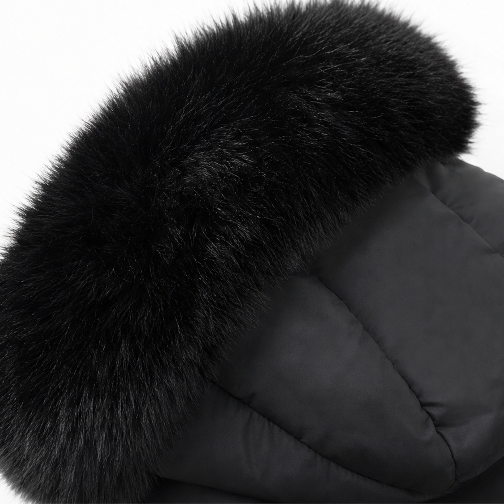 Veluna Padded Winter Coat - Plush Hood Trim Women's Coat