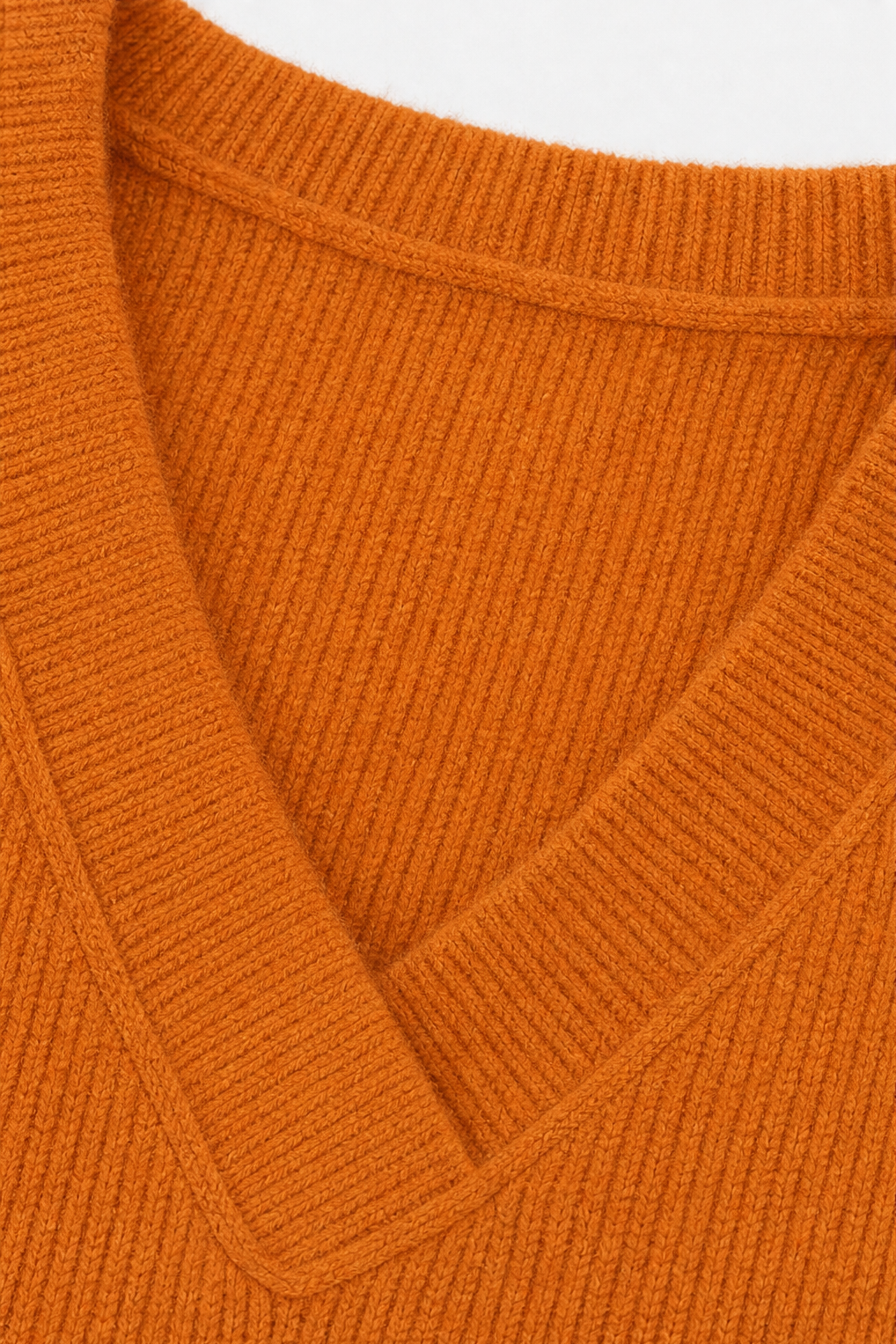 Softline - Ribbed V-Neck Relaxed Women's Knit Sweater