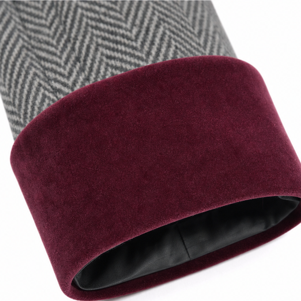 Veloura Herringbone Long Coat - Burgundy Trim Women's Coat