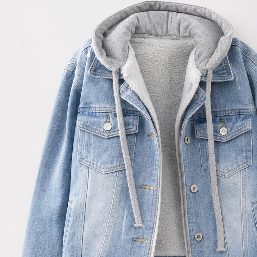 Layerly Hooded Layered Denim Jacket - Women's Cropped