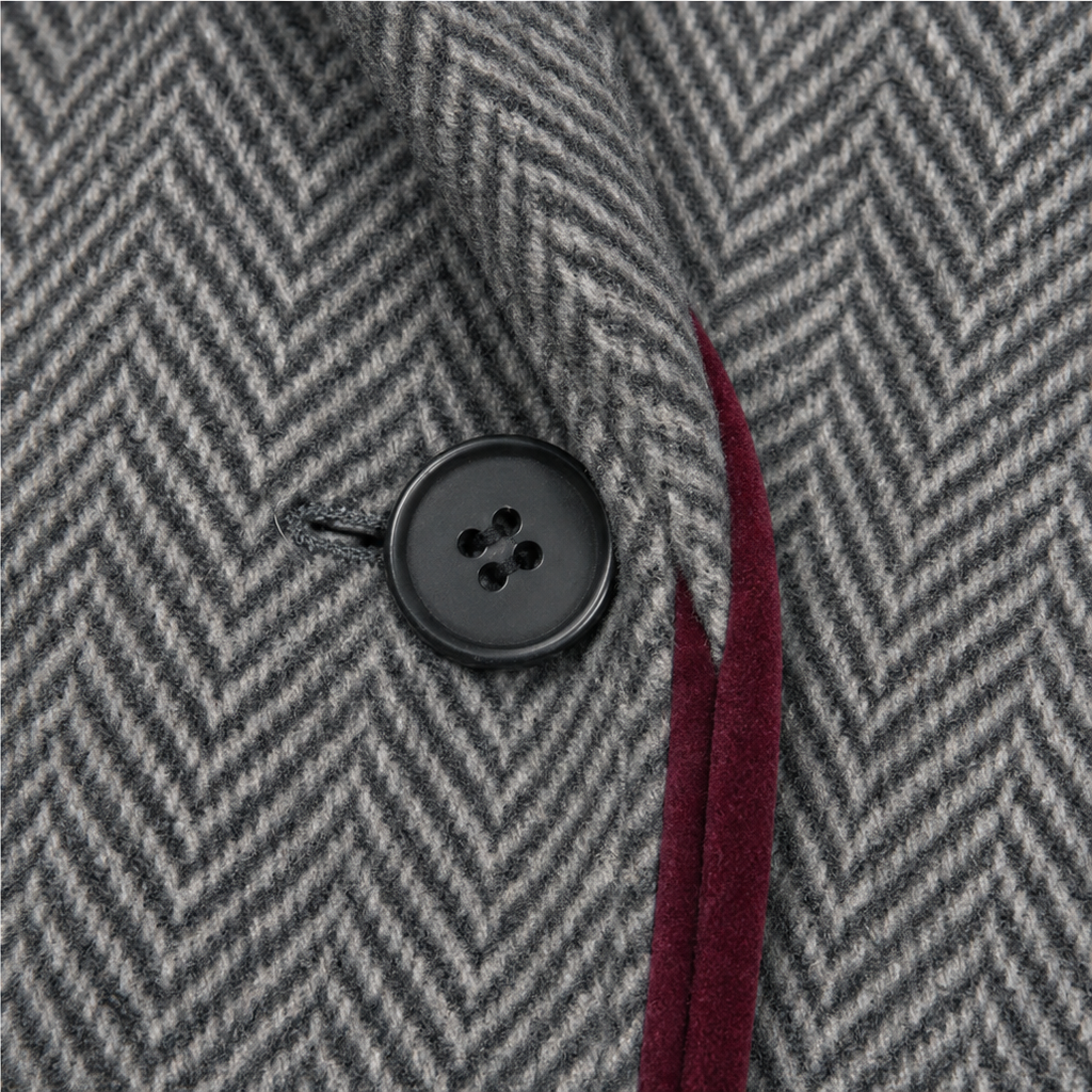 Veloura Herringbone Long Coat - Burgundy Trim Women's Coat