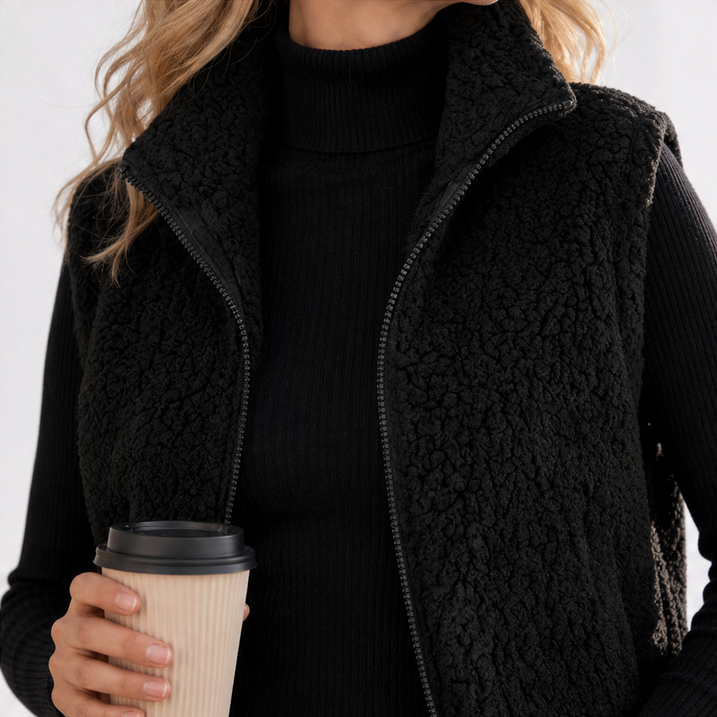 Wearbella Plush Puffer Gilet - Stand Collar Women's Vest