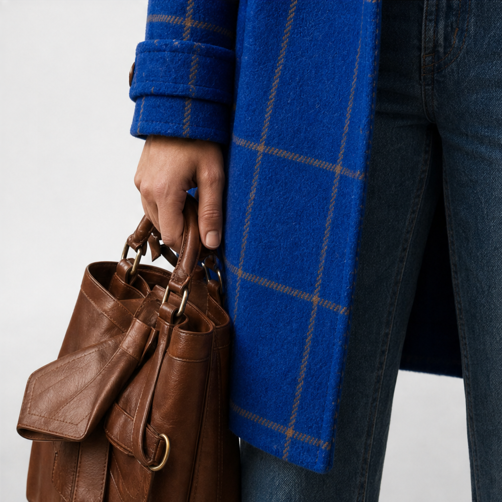 Checkwell Checkered Coat - Two-Button Women's Midi Coat
