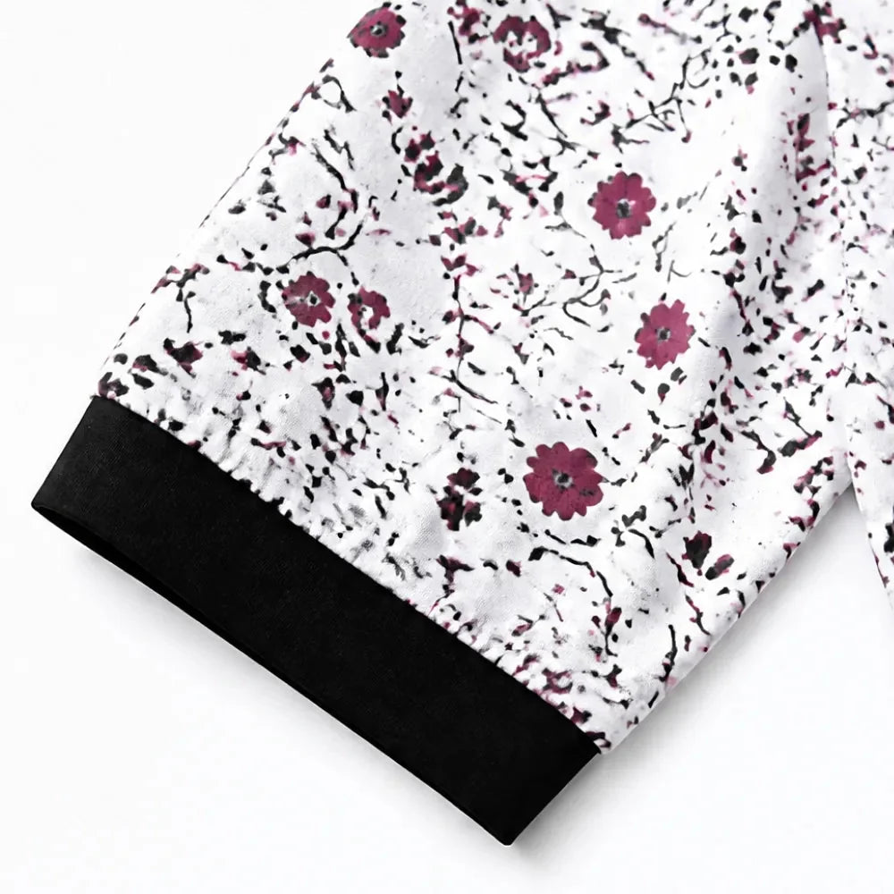 Evelora - Floral V-Neck Tunic Top with Button Yoke
