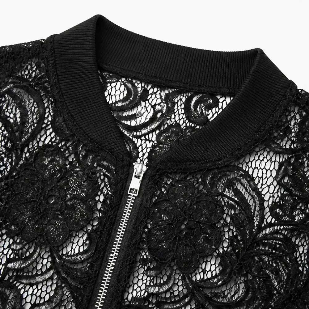 Lacelle Lace Bomber Jacket - Women's Floral Zip Up Jacket