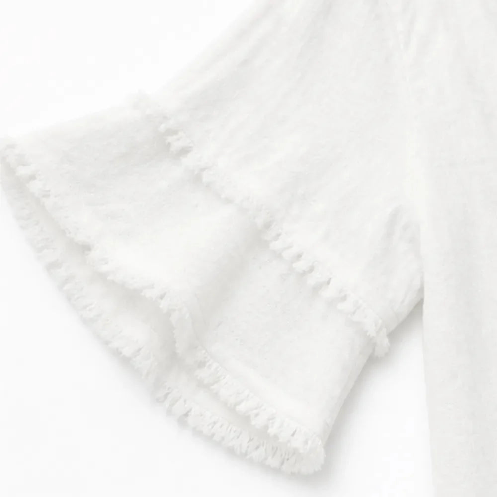 Lorelei - Boho Frayed-Trim V-Neck Women's Tee, Loose Fit