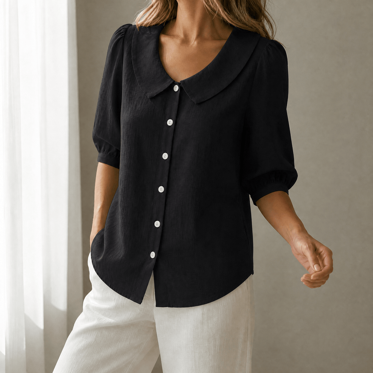 Collare - Retro Peter Pan Collar Women's Button Up Blouse