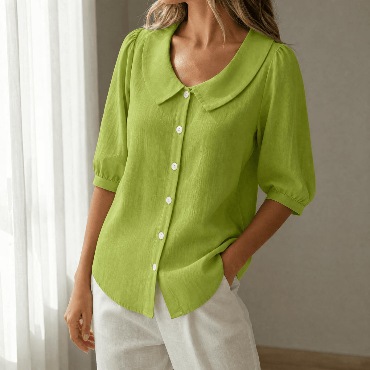 Collare - Retro Peter Pan Collar Women's Button Up Blouse