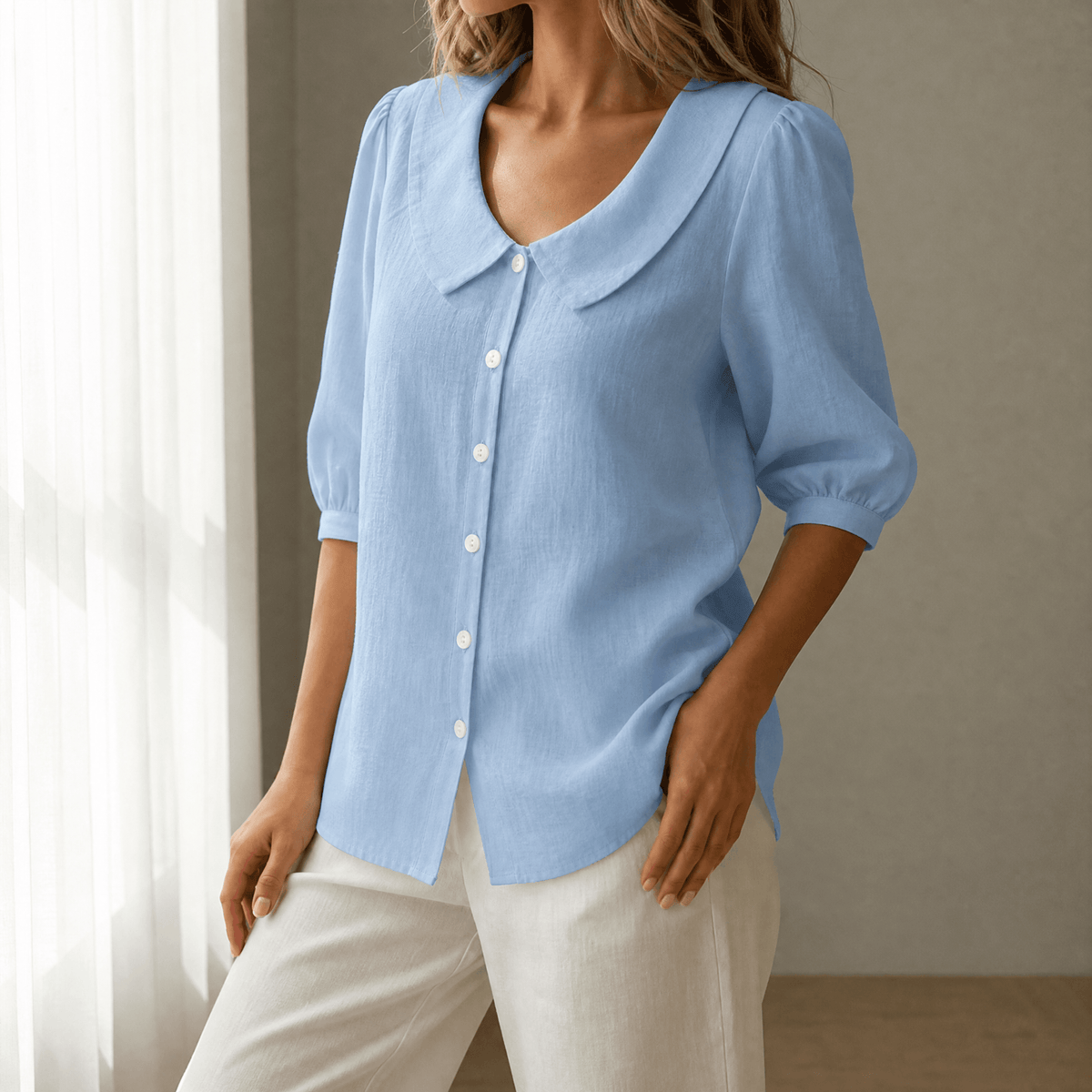 Collare - Retro Peter Pan Collar Women's Button Up Blouse