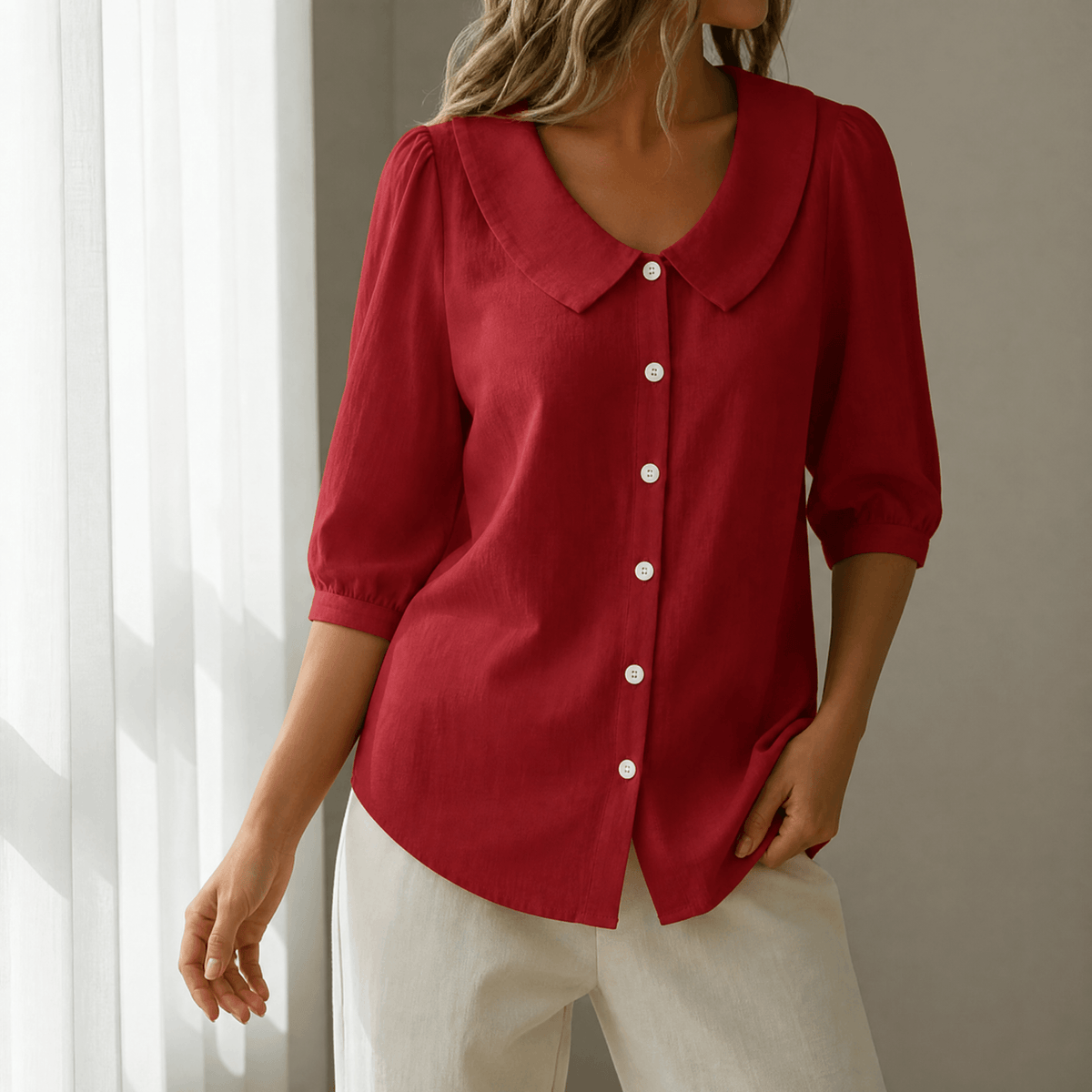 Collare - Retro Peter Pan Collar Women's Button Up Blouse