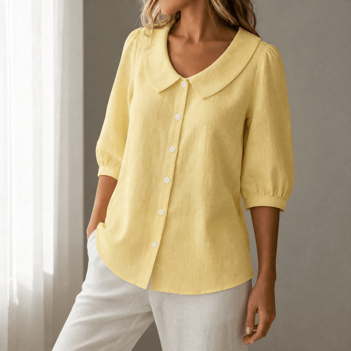 Collare - Retro Peter Pan Collar Women's Button Up Blouse