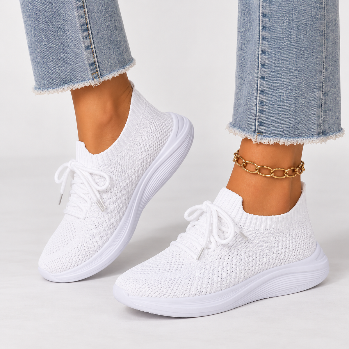 Knit Walking Shoes - Women's Breathable Cushioned Trainers