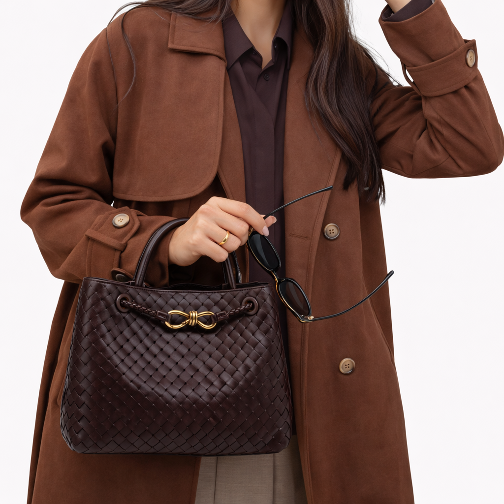Woven Tote Bag - Vegan Leather Women's Shoulder Bag