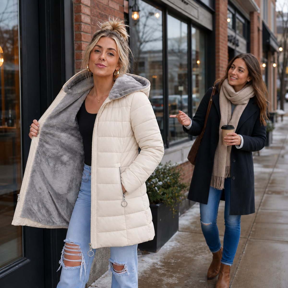 Cozelle Quilted Puffer Coat - Women's Hooded Longline