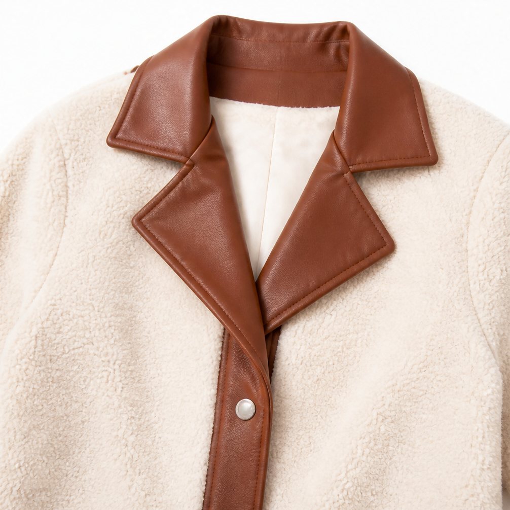 Plushlynn Teddy Coat - Women's Faux Leather Trim Long Coat