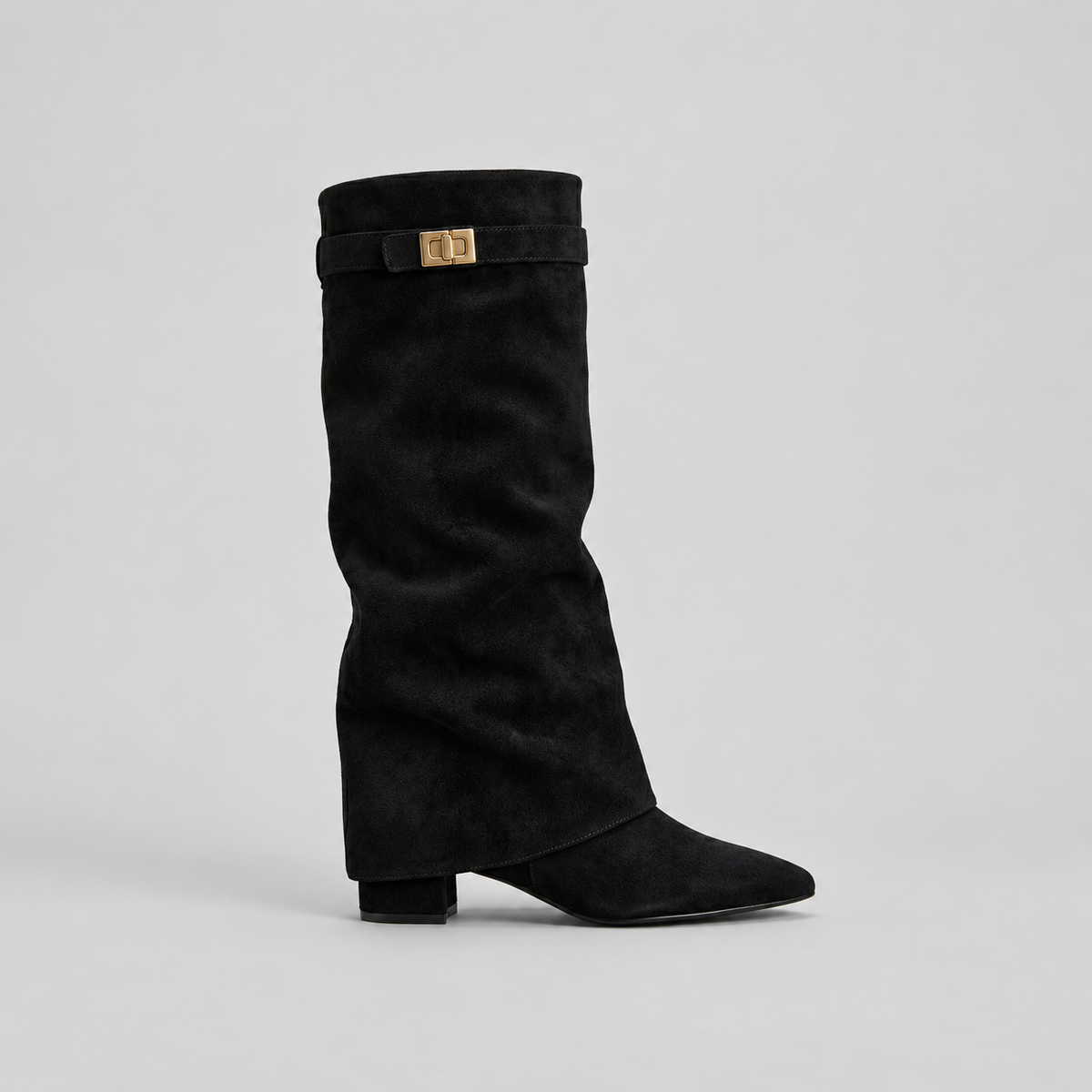 Knee High Boots - Women's Block Heel Buckle Boots