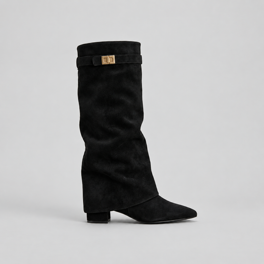 Knee High Boots - Women's Block Heel Buckle Boots