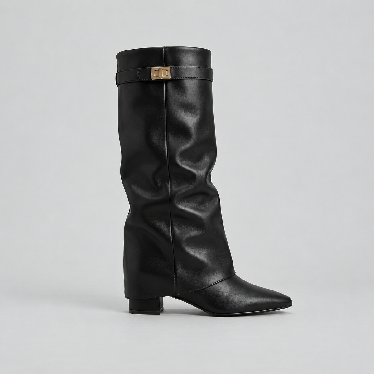 Knee High Boots - Women's Block Heel Buckle Boots