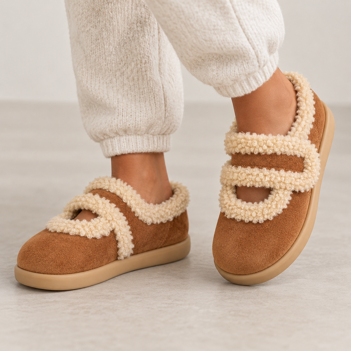 Suede Slippers - Women's Fur Lined Slip On Winter Shoes