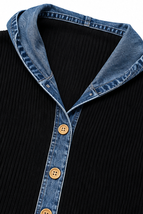 Layerlore Patchwork Cardigan - Women's Denim Look Hoodie