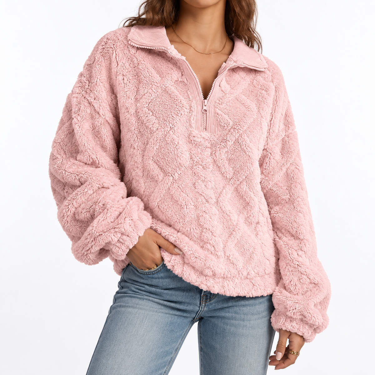 Textured Fleece Pullover - Women's Quarter Zip Top